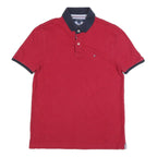 TOMMY HILFIGER Mens Red & Navy Short Sleeve Polo Shirt M Classic Cotton Blend