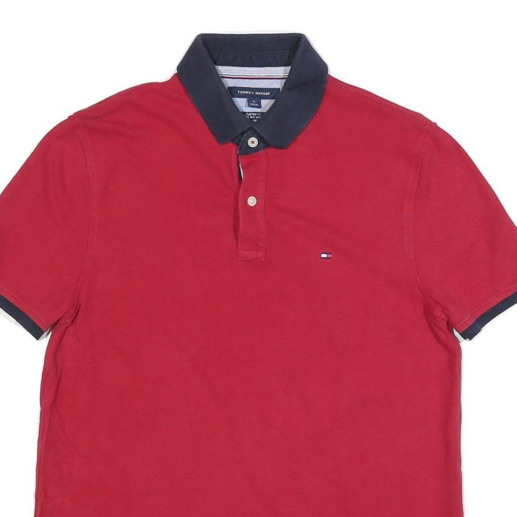 TOMMY HILFIGER Mens Red & Navy Short Sleeve Polo Shirt M Classic Cotton Blend
