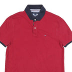TOMMY HILFIGER Mens Red & Navy Short Sleeve Polo Shirt M Classic Cotton Blend