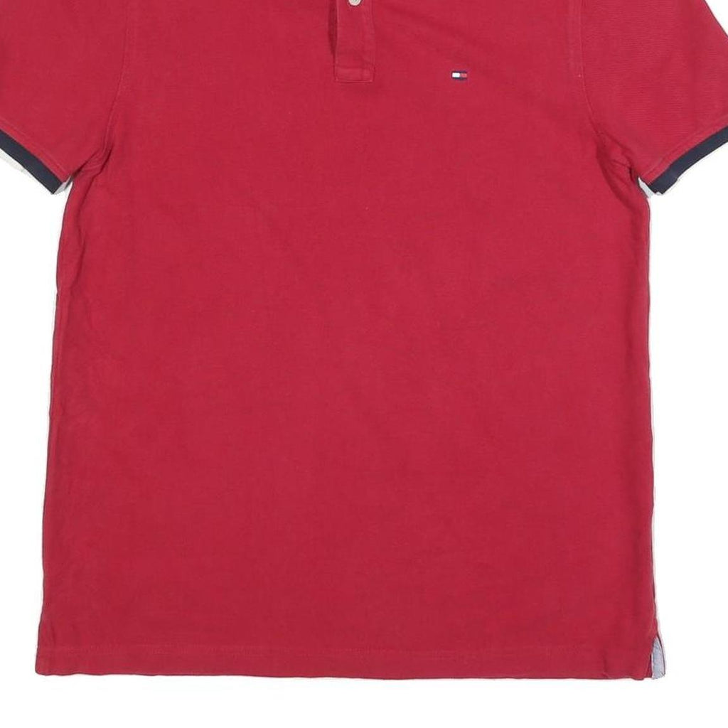TOMMY HILFIGER Mens Red & Navy Short Sleeve Polo Shirt M Classic Cotton Blend