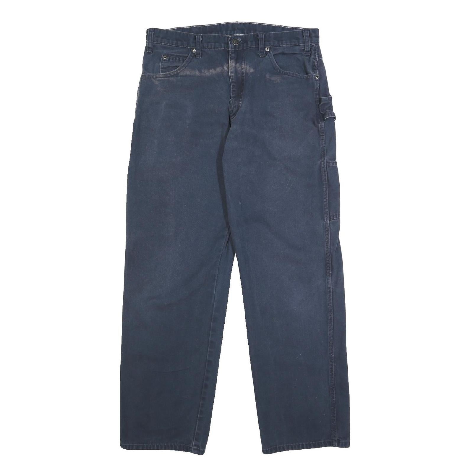 DICKIES Mens Cotton Blue Regular Straight Trousers W34 L32 Workwear Utility