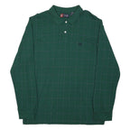 CHAPS Mens Green Windowpane Long Sleeve Polo Shirt XL Cotton Blend Classic