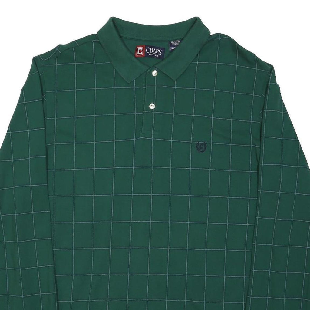 CHAPS Mens Green Windowpane Long Sleeve Polo Shirt XL Cotton Blend Classic