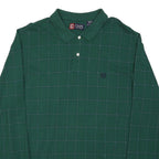 CHAPS Mens Green Windowpane Long Sleeve Polo Shirt XL Cotton Blend Classic