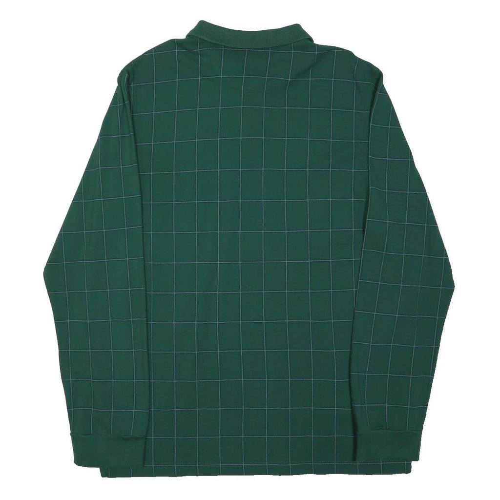 CHAPS Mens Green Windowpane Long Sleeve Polo Shirt XL Cotton Blend Classic