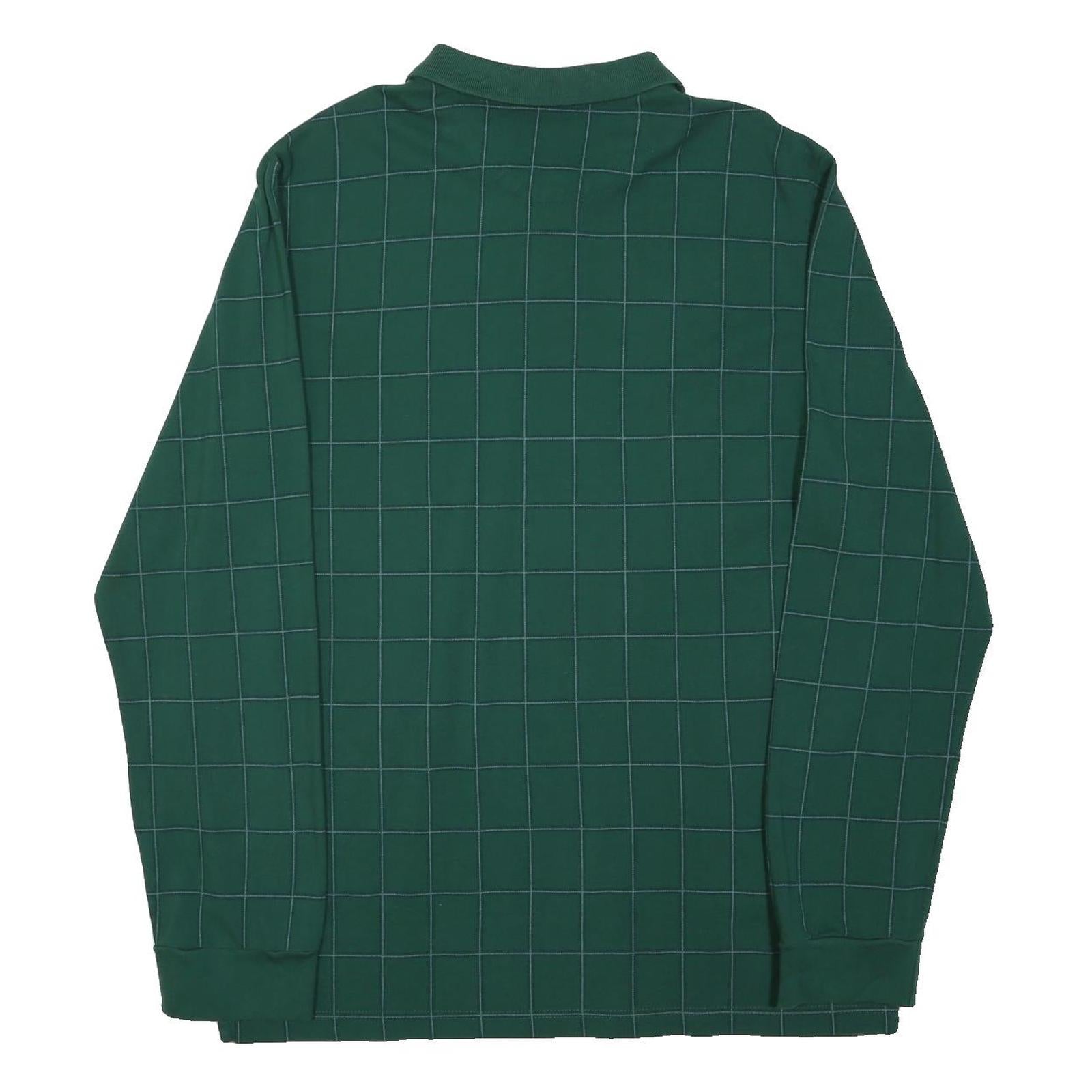 CHAPS Mens Green Windowpane Long Sleeve Polo Shirt XL Cotton Blend Classic