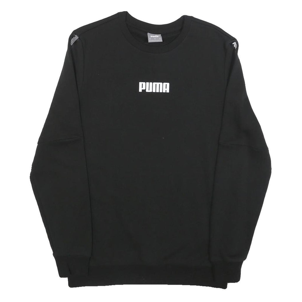 PUMA Mens Black Cotton Blend Crew Neck Sweatshirt S Logo Tape Shoulder