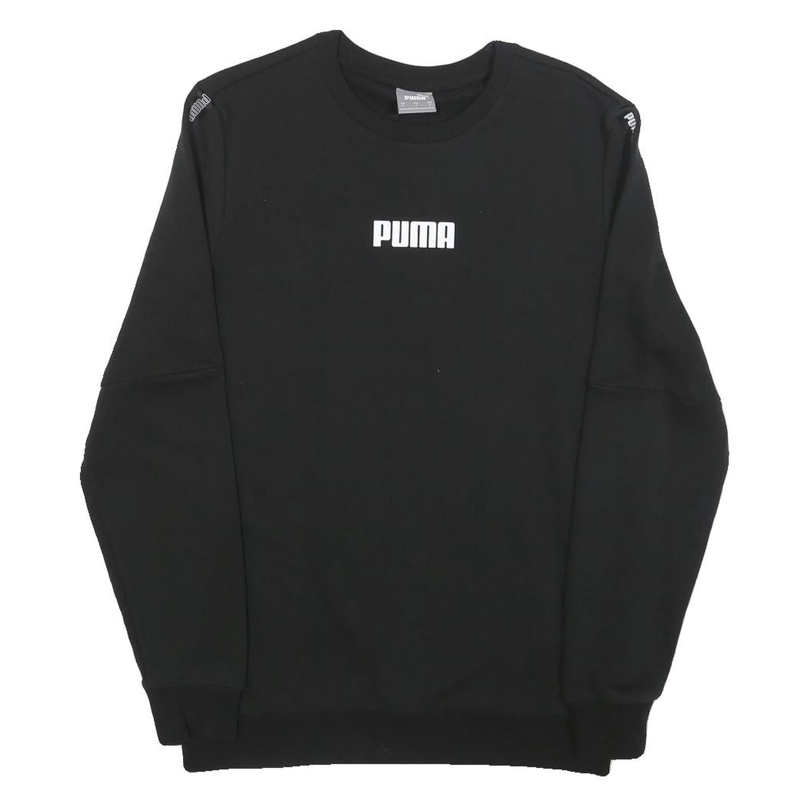 PUMA Mens Black Cotton Blend Crew Neck Sweatshirt S Logo Tape Shoulder