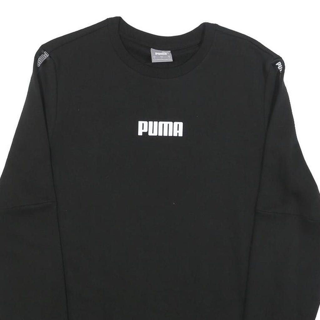 PUMA Mens Black Cotton Blend Crew Neck Sweatshirt S Logo Tape Shoulder
