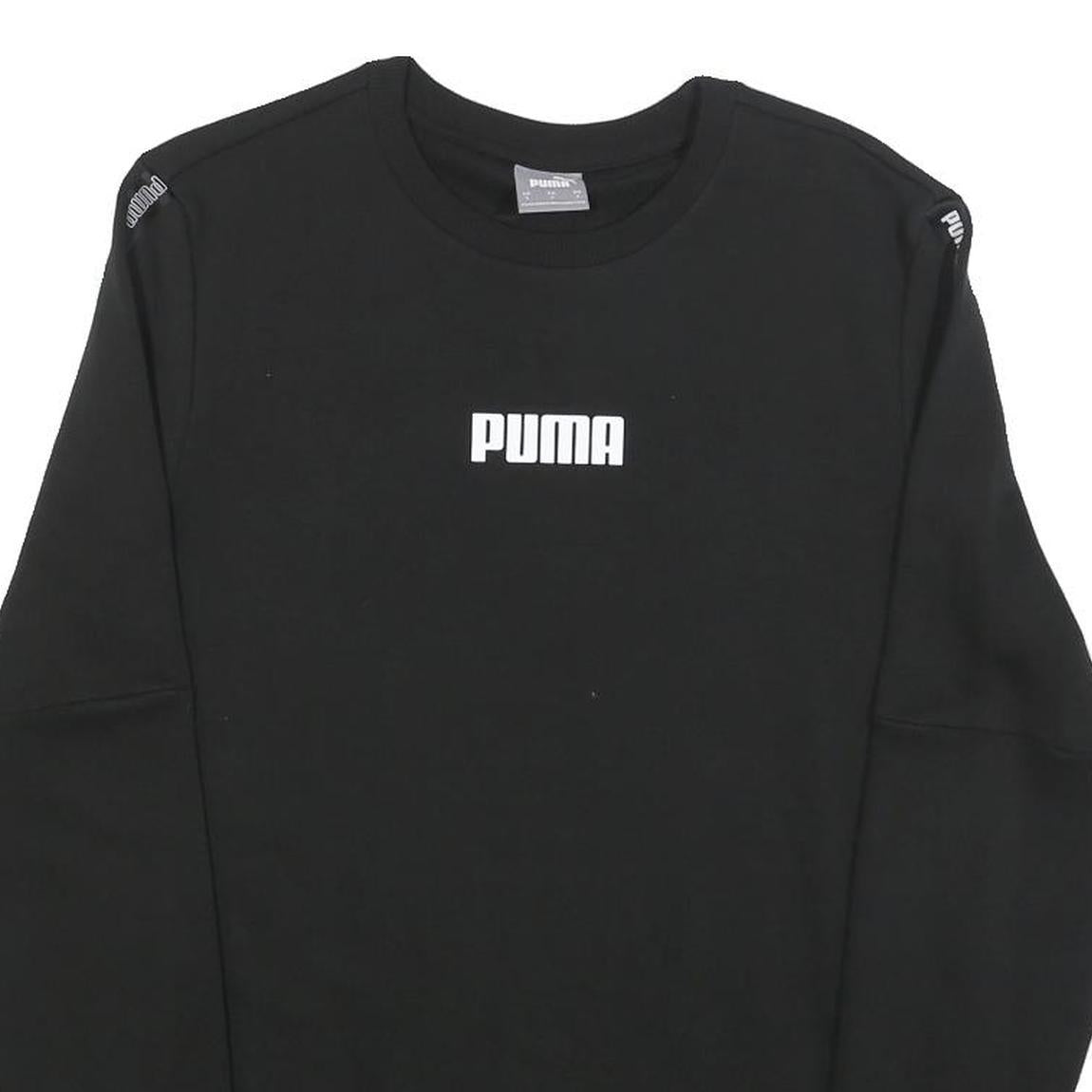 PUMA Mens Black Cotton Blend Crew Neck Sweatshirt S Logo Tape Shoulder