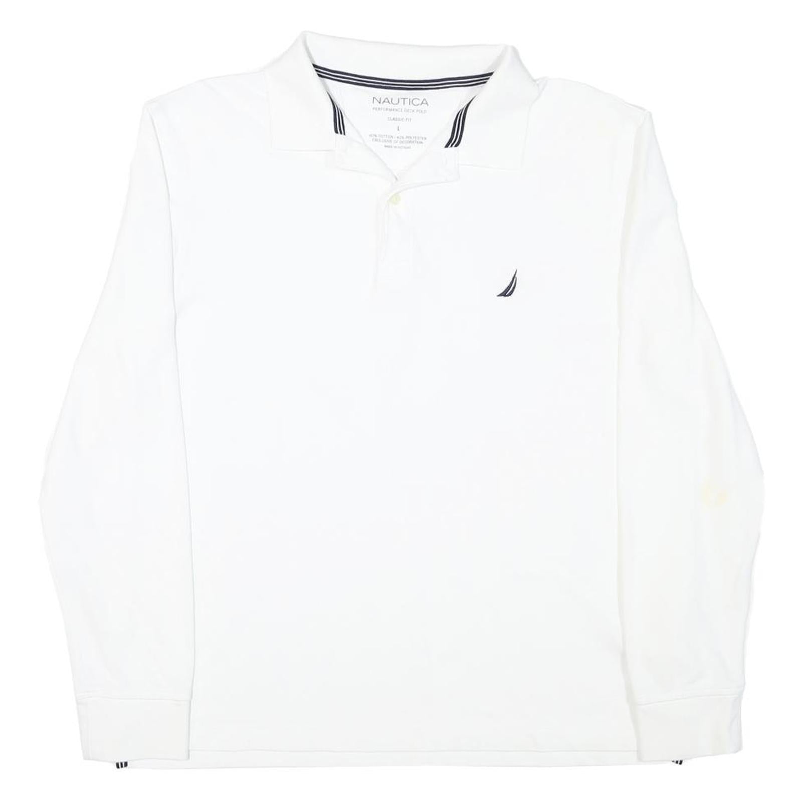 NAUTICA Mens White Long Sleeve Classic Fit Cotton Blend Polo Shirt L