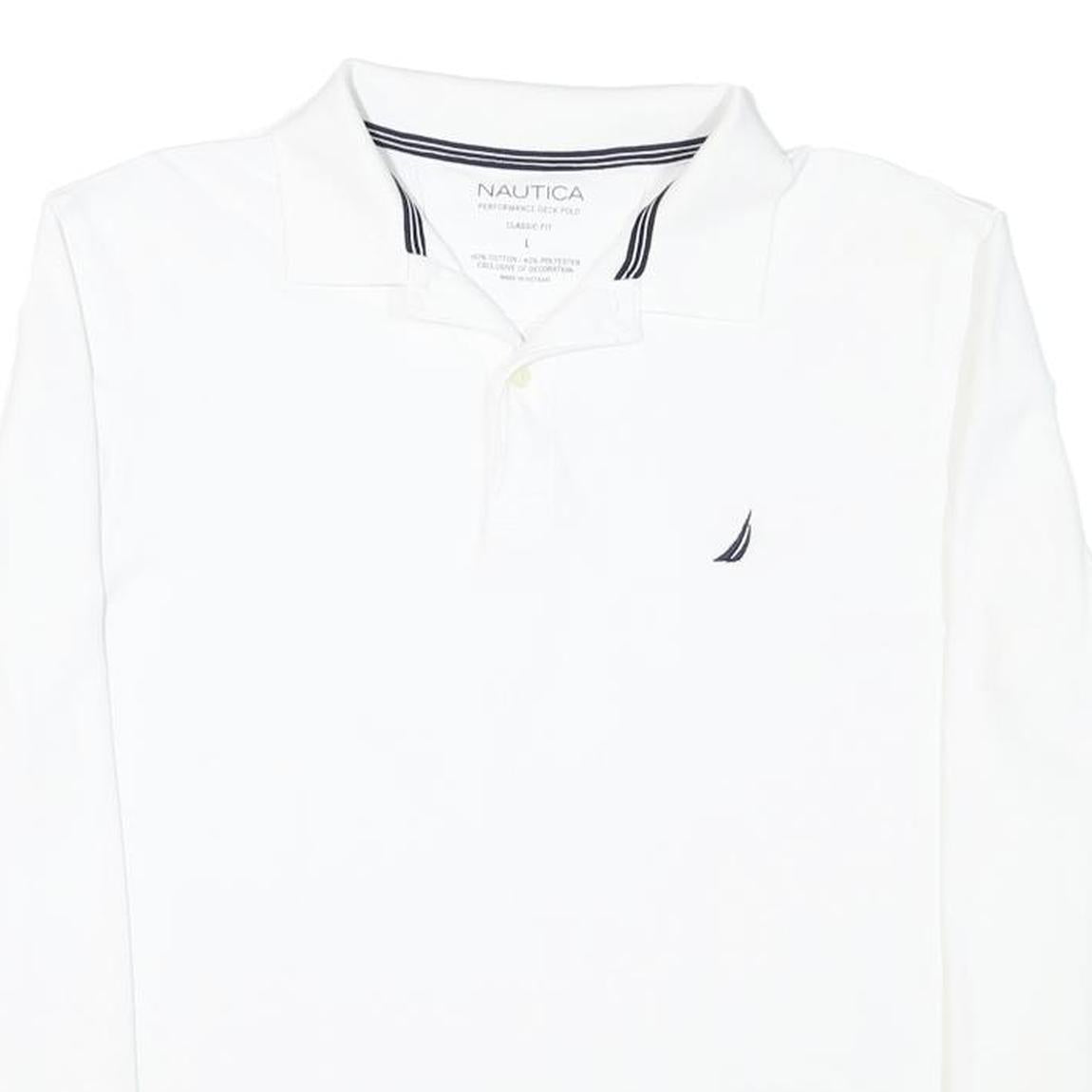 NAUTICA Mens White Long Sleeve Classic Fit Cotton Blend Polo Shirt L
