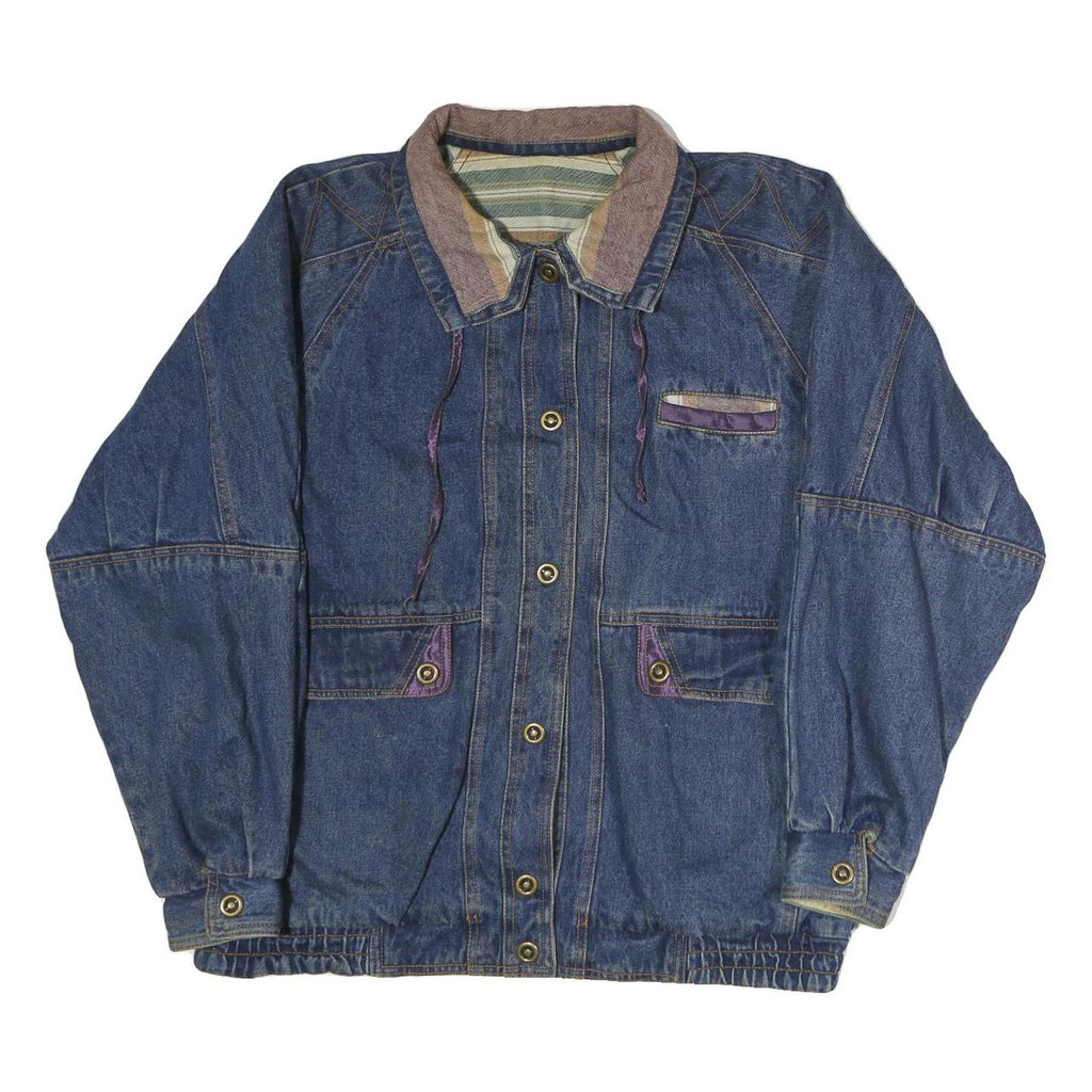Mens Blue Denim Button Jacket L Cotton Classic Casual Retro Style