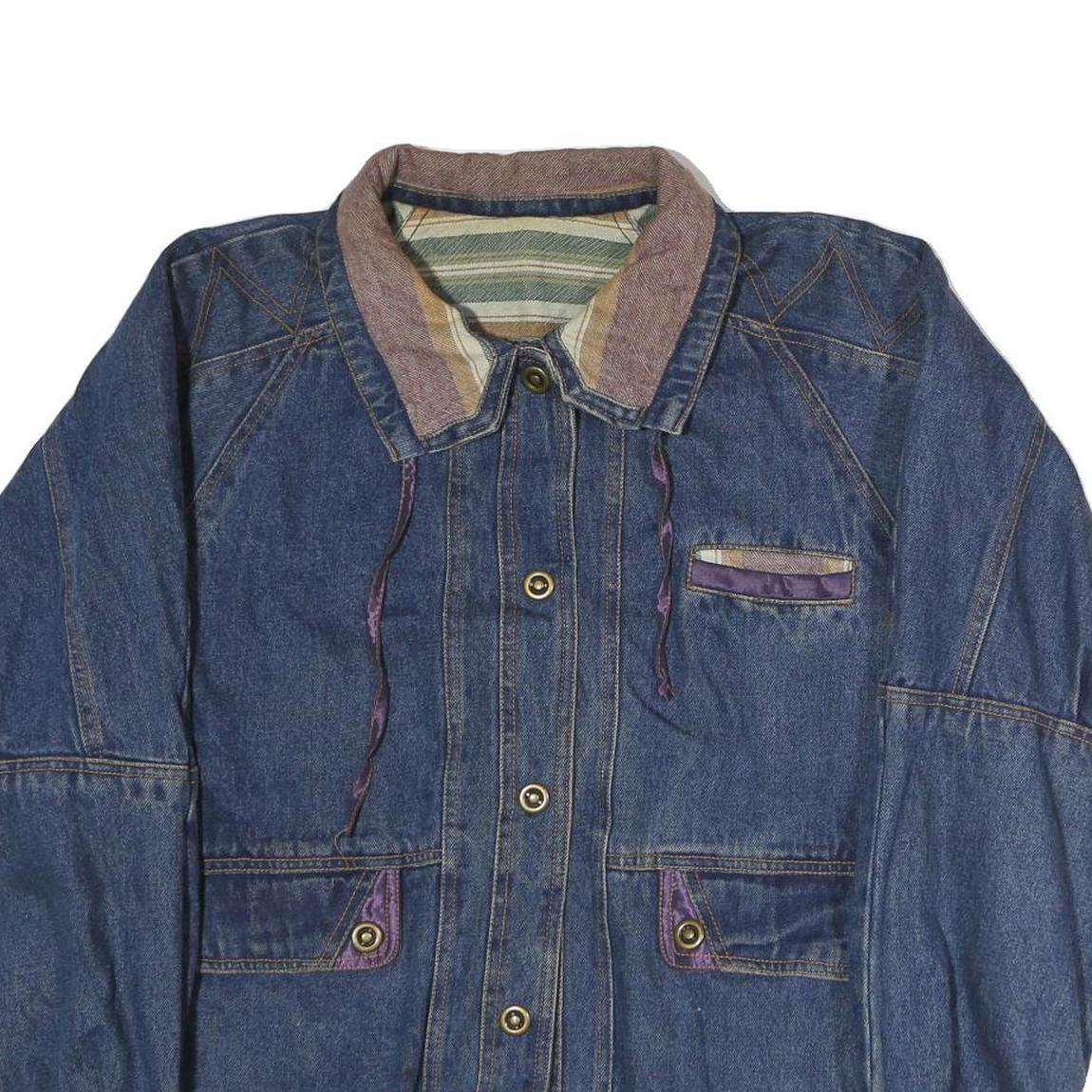 Mens Blue Denim Button Jacket L Cotton Classic Casual Retro Style