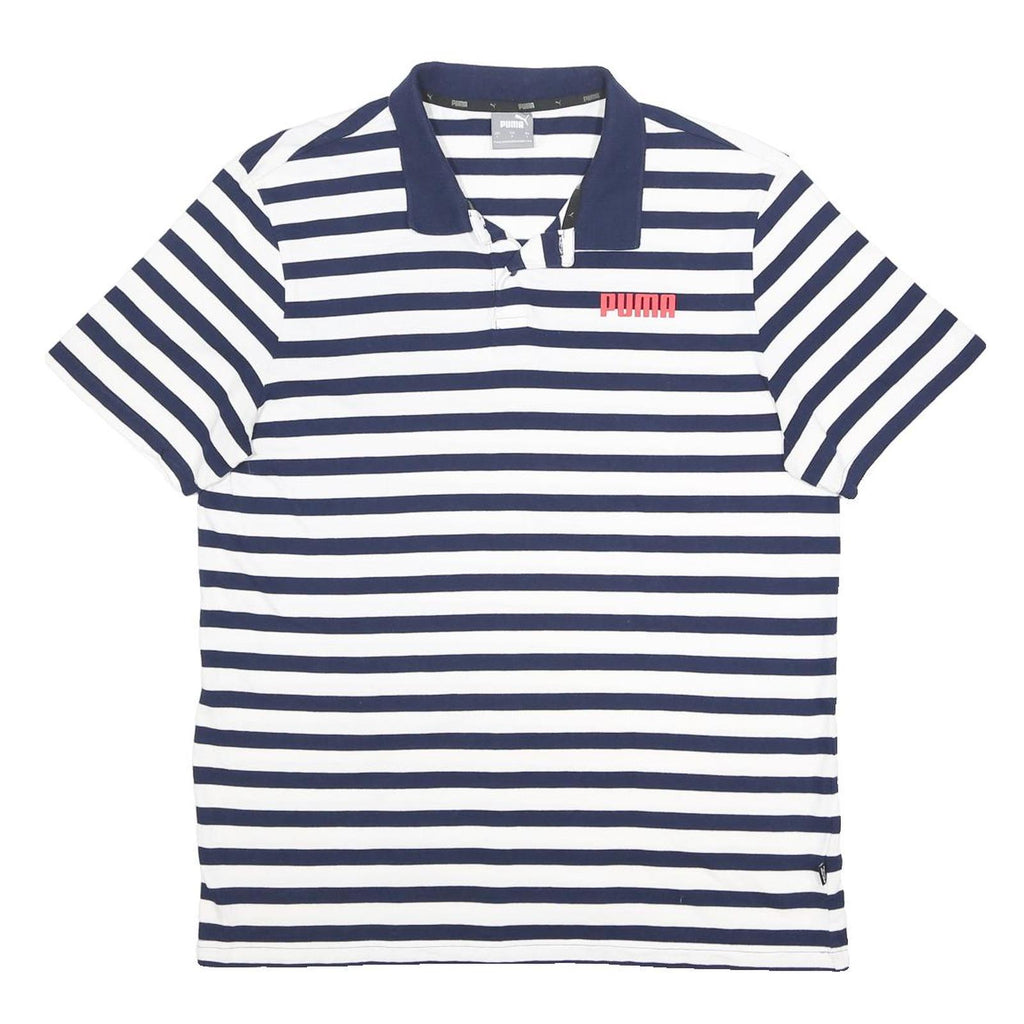 PUMA Mens Blue & White Striped Polo Shirt L Cotton Blend Short Sleeve Casual