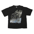 COTTON LINE Womens Black Graphic T-Shirt XL Short Sleeve Crew Neck Wolves