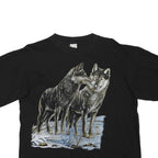 COTTON LINE Womens Black Graphic T-Shirt XL Short Sleeve Crew Neck Wolves