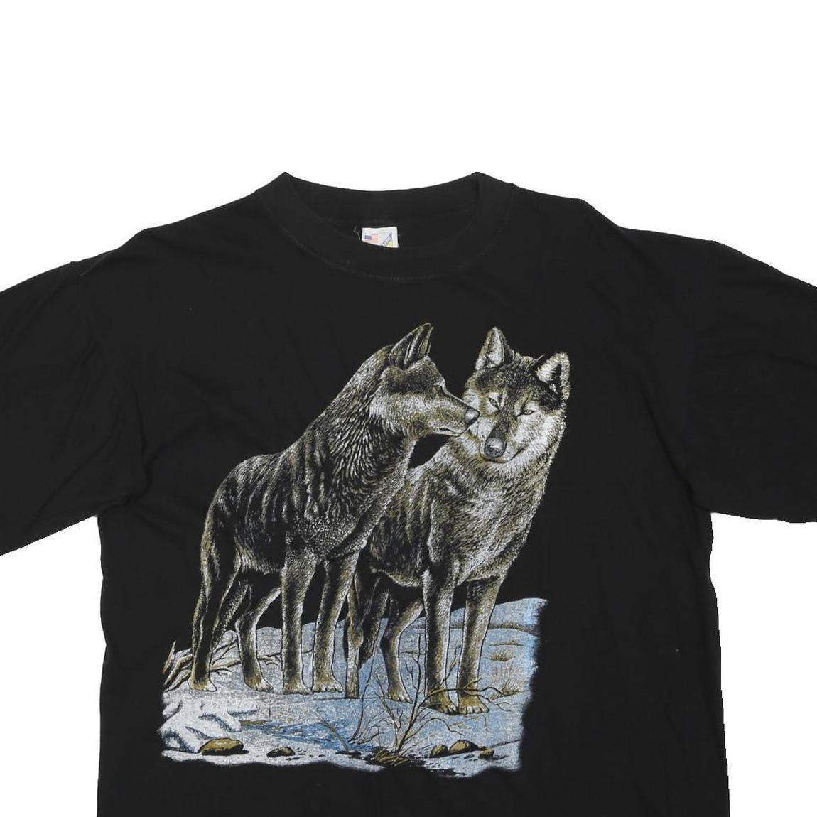 COTTON LINE Womens Black Graphic T-Shirt XL Short Sleeve Crew Neck Wolves