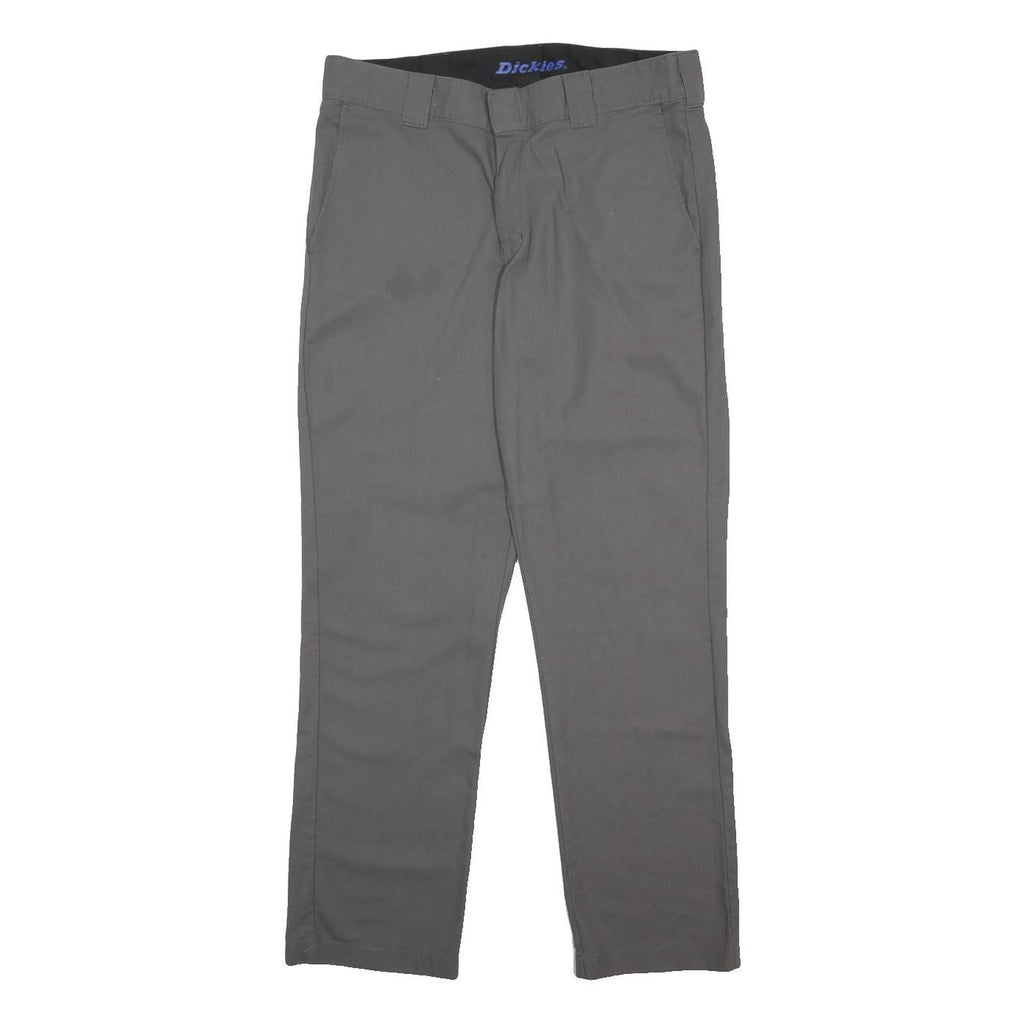 DICKIES Mens Cotton Blend Grey Slim Straight Trousers W34 L32 Workwear Zip
