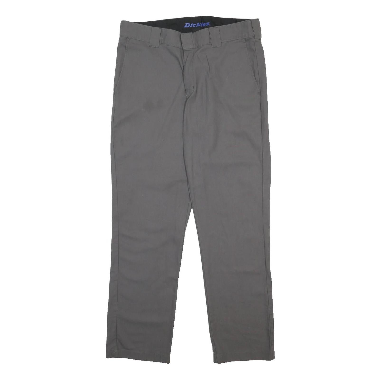 DICKIES Mens Cotton Blend Grey Slim Straight Trousers W34 L32 Workwear Zip