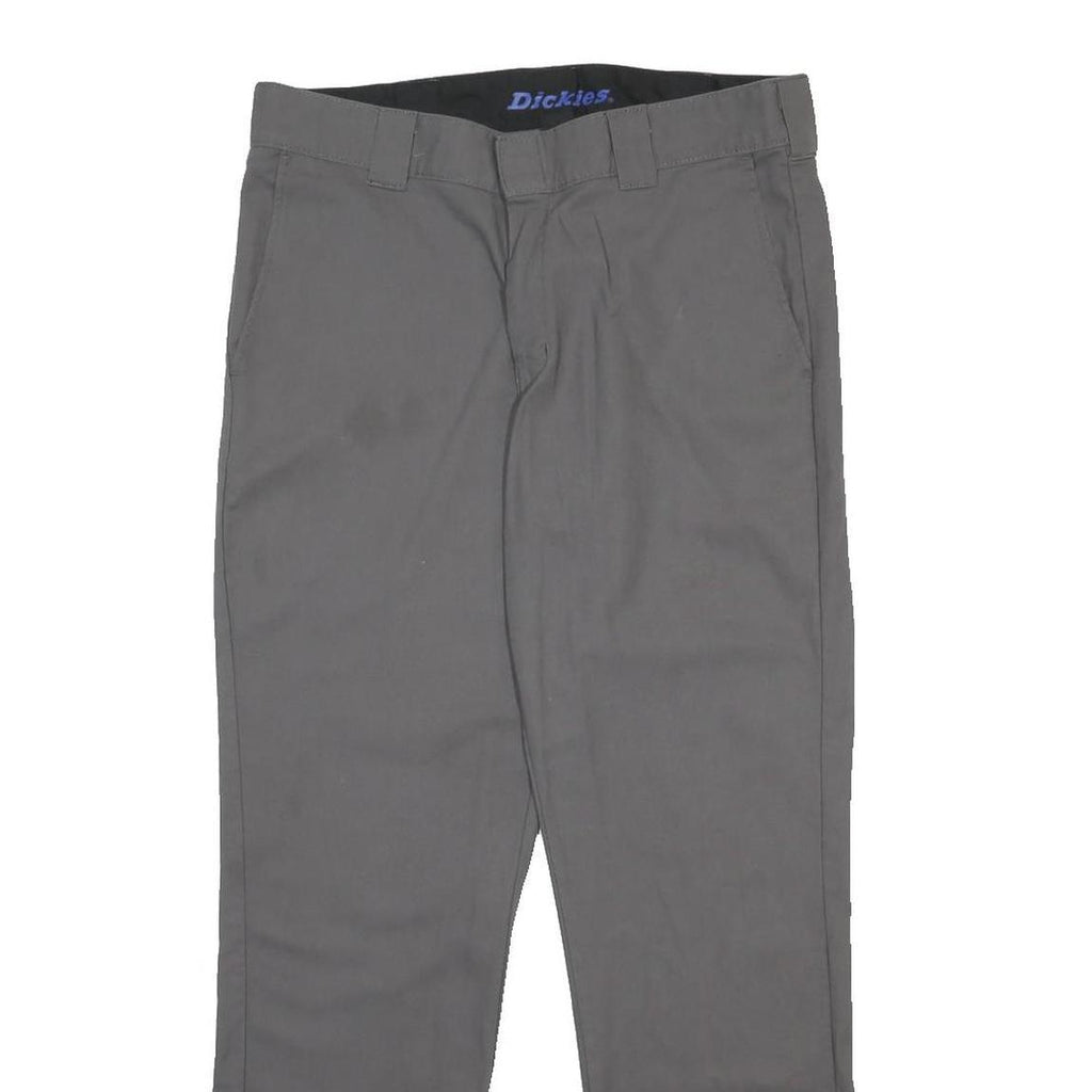 DICKIES Mens Cotton Blend Grey Slim Straight Trousers W34 L32 Workwear Zip