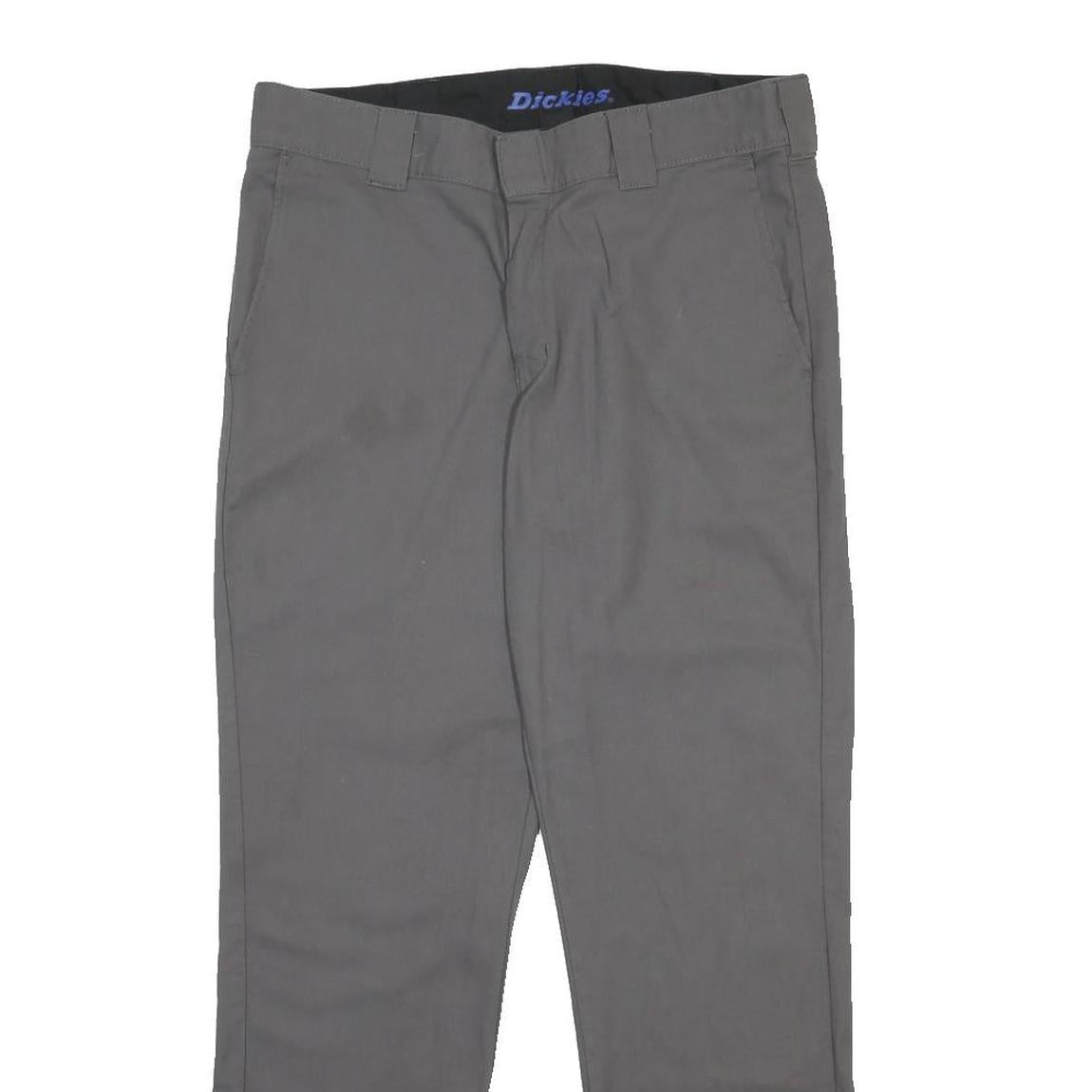 DICKIES Mens Cotton Blend Grey Slim Straight Trousers W34 L32 Workwear Zip