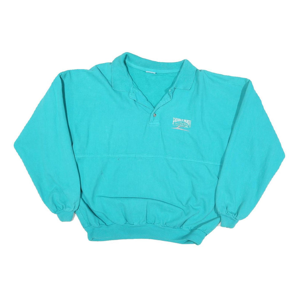 CRAZY SHIRT Mens Turquoise Pullover Sweatshirt M Pebble Beach Polo Collar