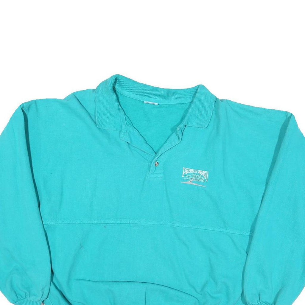 CRAZY SHIRT Mens Turquoise Pullover Sweatshirt M Pebble Beach Polo Collar