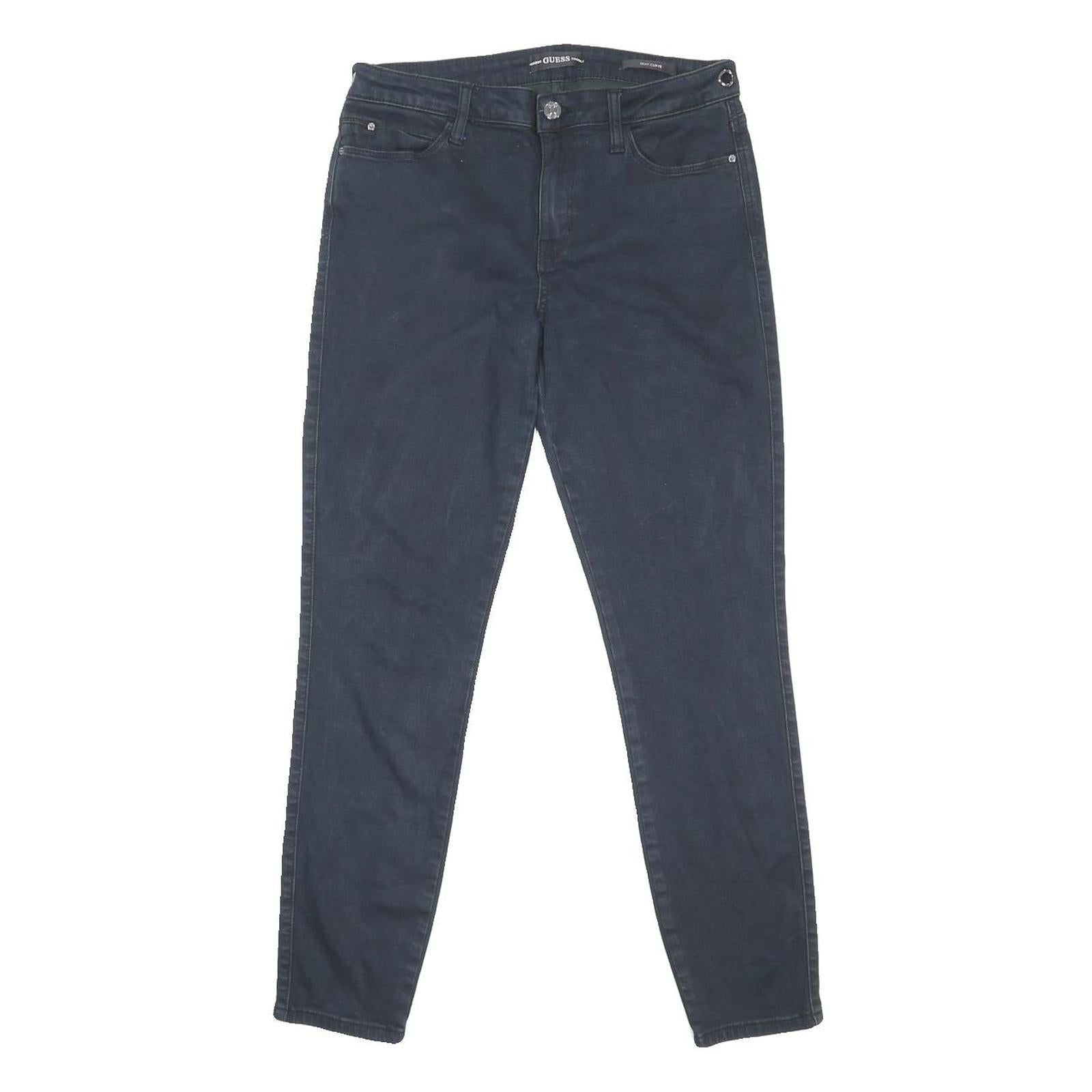 GUESS Womens Slim Black Denim Slim Jeans W32 L28 Classic Cotton Blend Zip