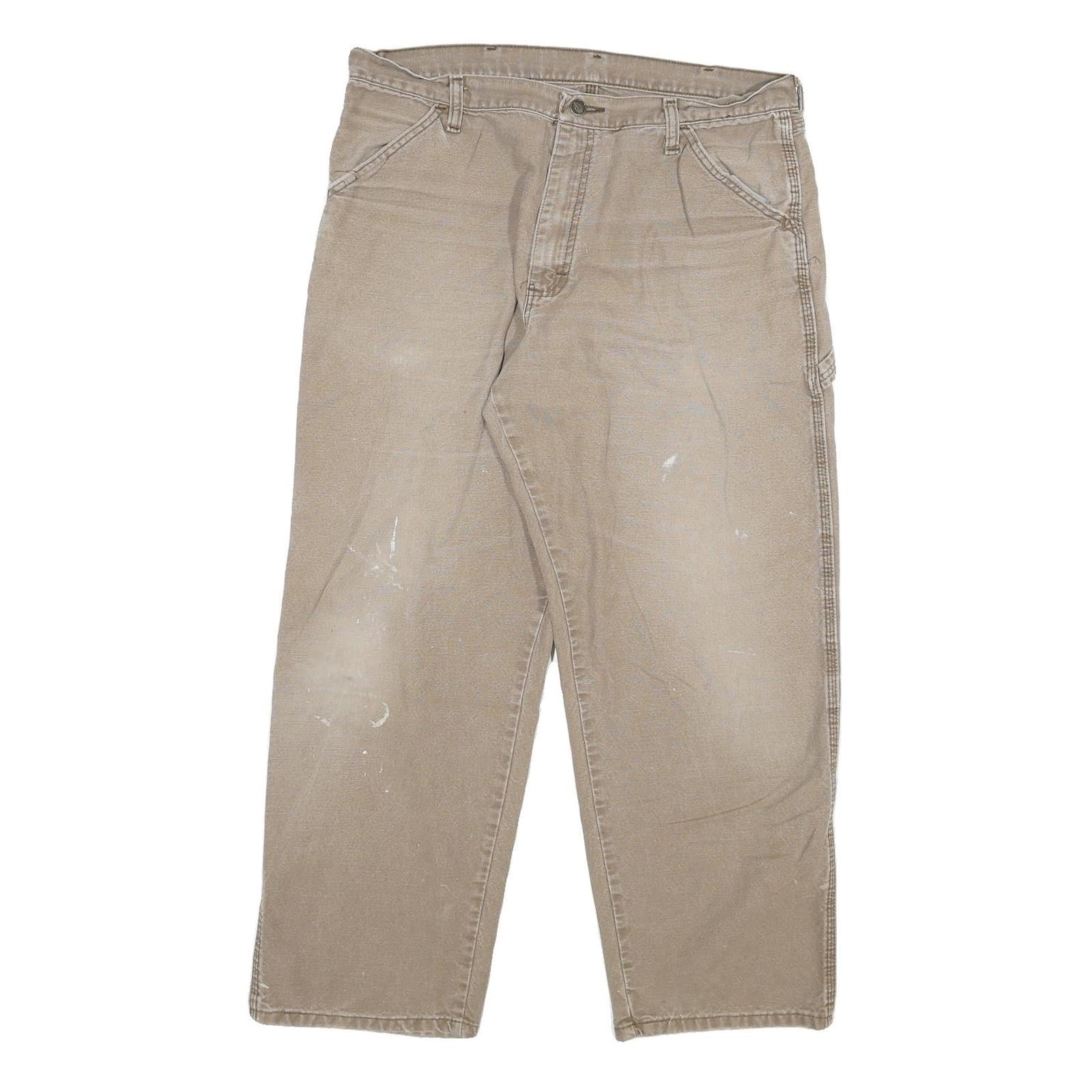 DICKIES Mens Relaxed Beige Cotton Blend Relaxed Leg Trousers W34 L29 Workwear