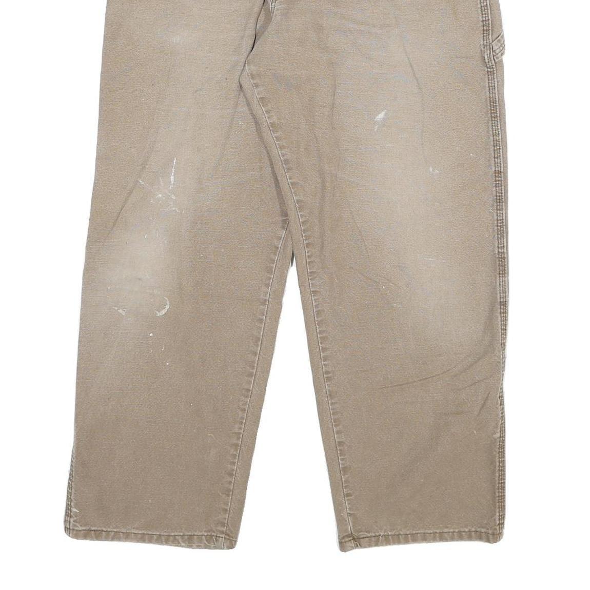 DICKIES Mens Relaxed Beige Cotton Blend Relaxed Leg Trousers W34 L29 Workwear