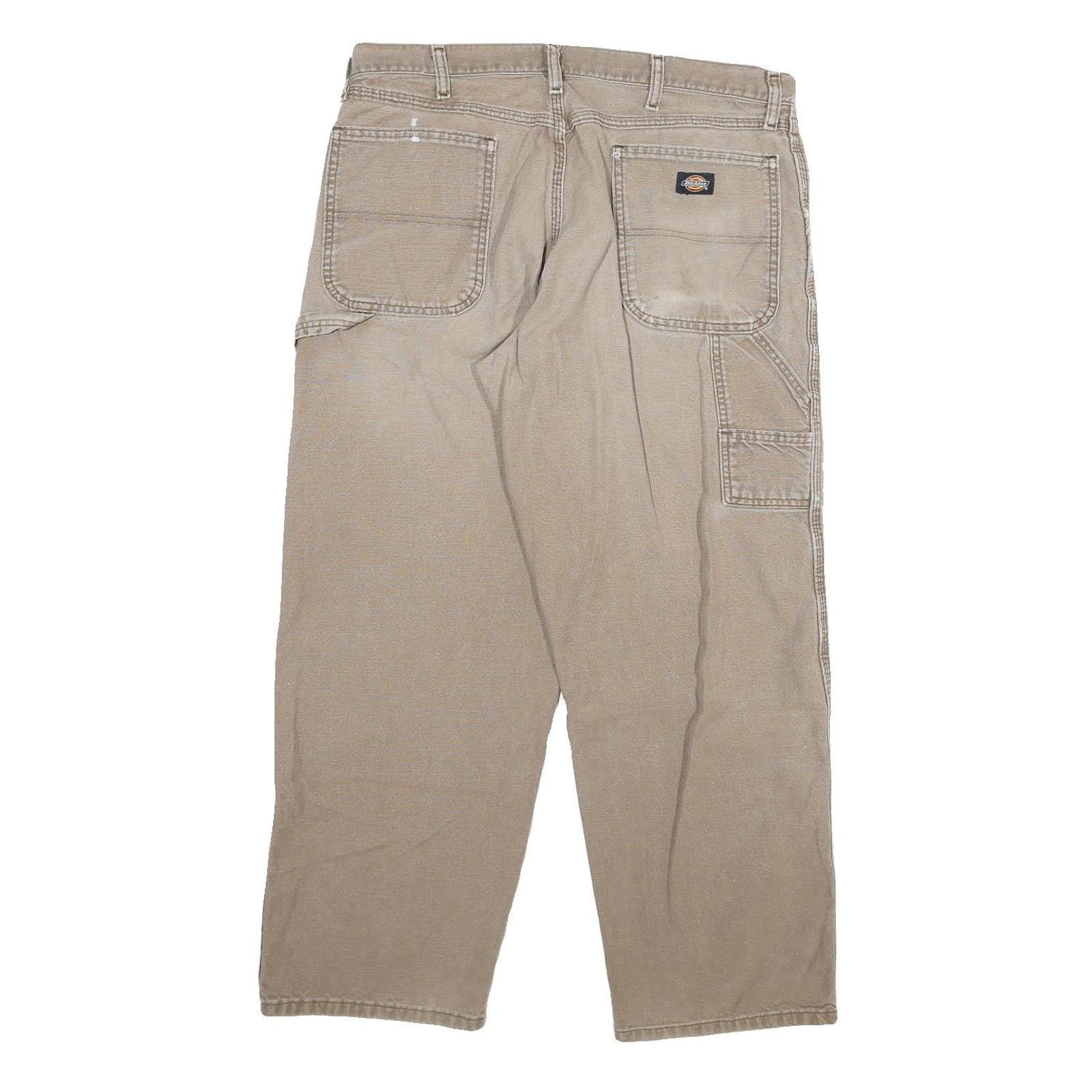 DICKIES Mens Relaxed Beige Cotton Blend Relaxed Leg Trousers W34 L29 Workwear