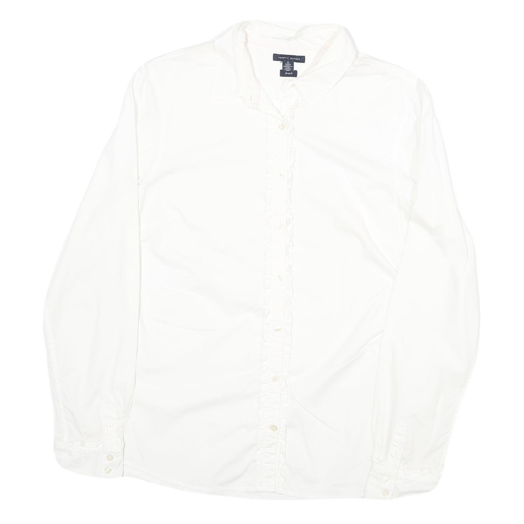 TOMMY HILFIGER Womens White Cotton Blend Shirt UK 10 Long Sleeve Button Collar
