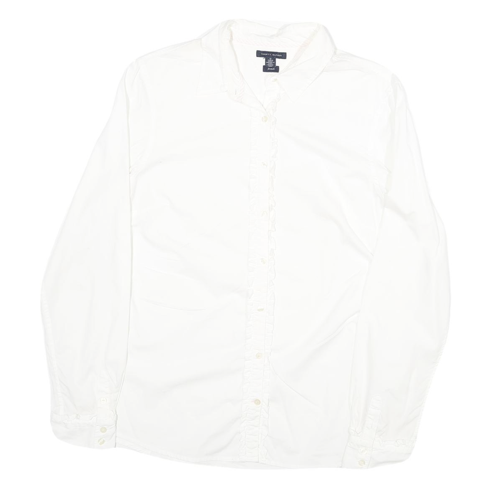 TOMMY HILFIGER Womens White Cotton Blend Shirt UK 10 Long Sleeve Button Collar