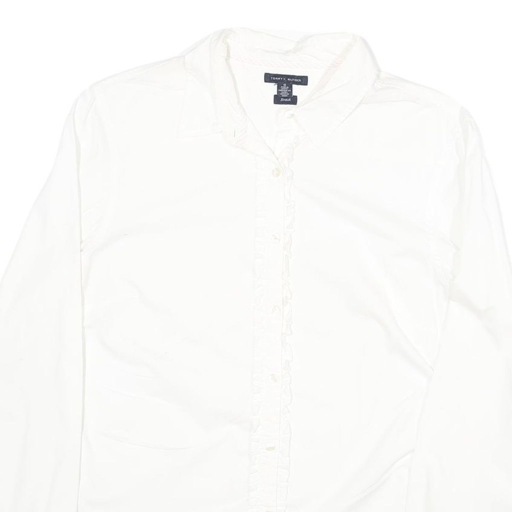 TOMMY HILFIGER Womens White Cotton Blend Shirt UK 10 Long Sleeve Button Collar