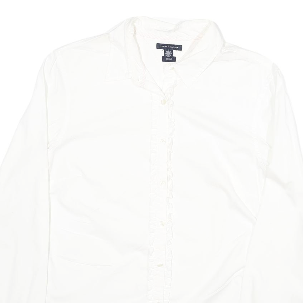 TOMMY HILFIGER Womens White Cotton Blend Shirt UK 10 Long Sleeve Button Collar