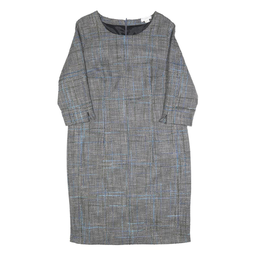 MONA Womens Grey Blue Check Shift Dress Polyester Blend UK 18 Formal Workwear