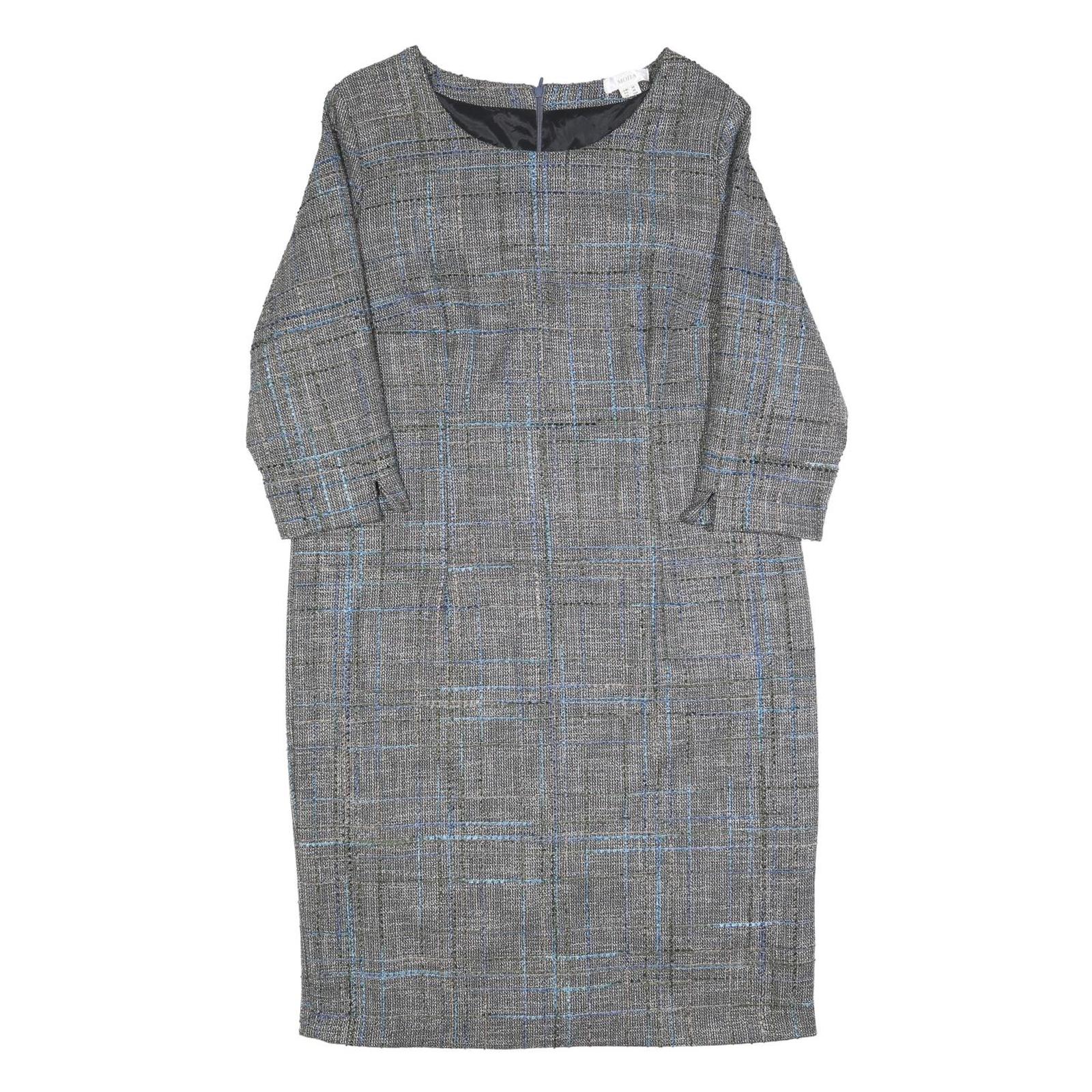 MONA Womens Grey Blue Check Shift Dress Polyester Blend UK 18 Formal Workwear
