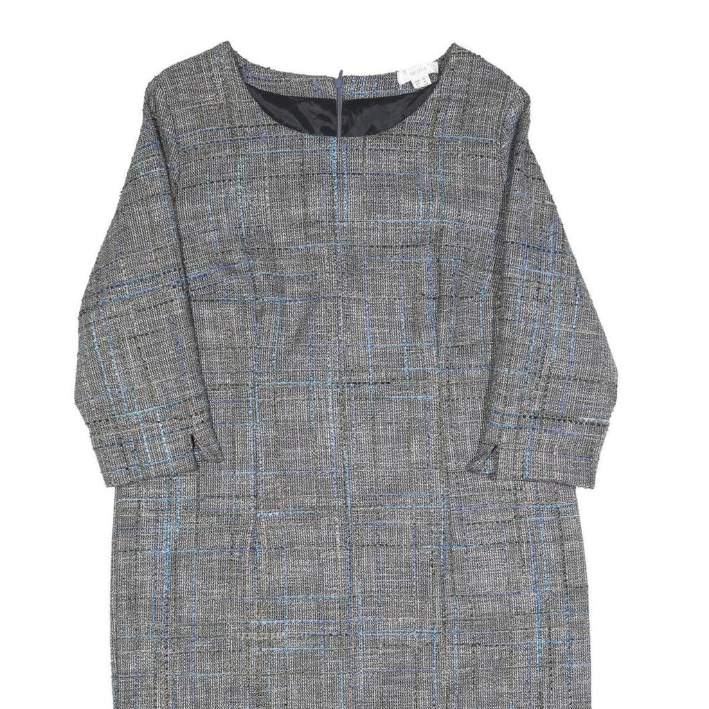 MONA Womens Grey Blue Check Shift Dress Polyester Blend UK 18 Formal Workwear