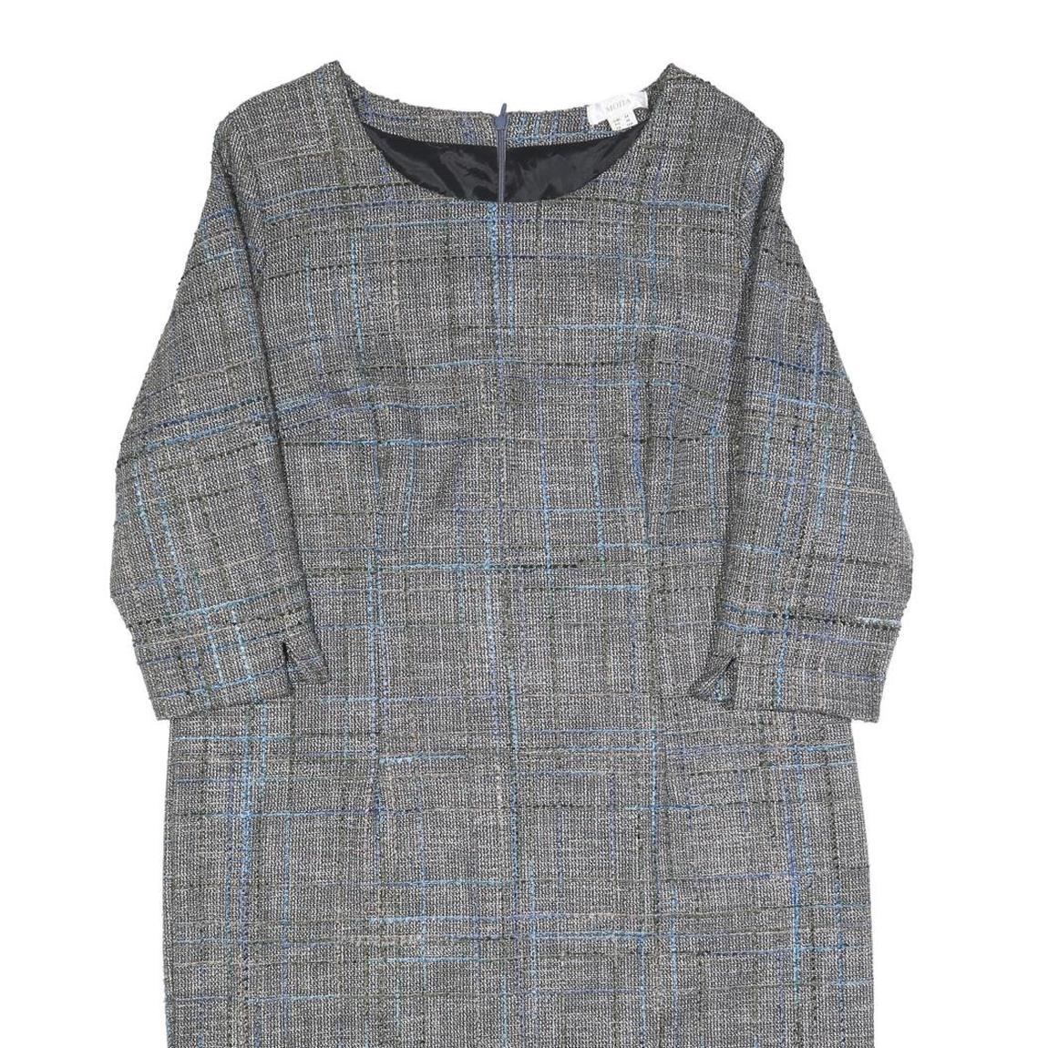 MONA Womens Grey Blue Check Shift Dress Polyester Blend UK 18 Formal Workwear