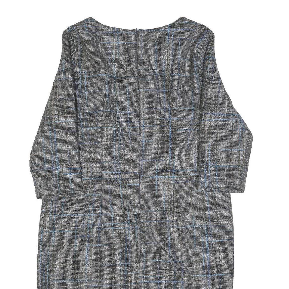 MONA Womens Grey Blue Check Shift Dress Polyester Blend UK 18 Formal Workwear