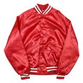 Mens Red Satin Button Jacket S Polyester Blend Varsity Style Embroidered
