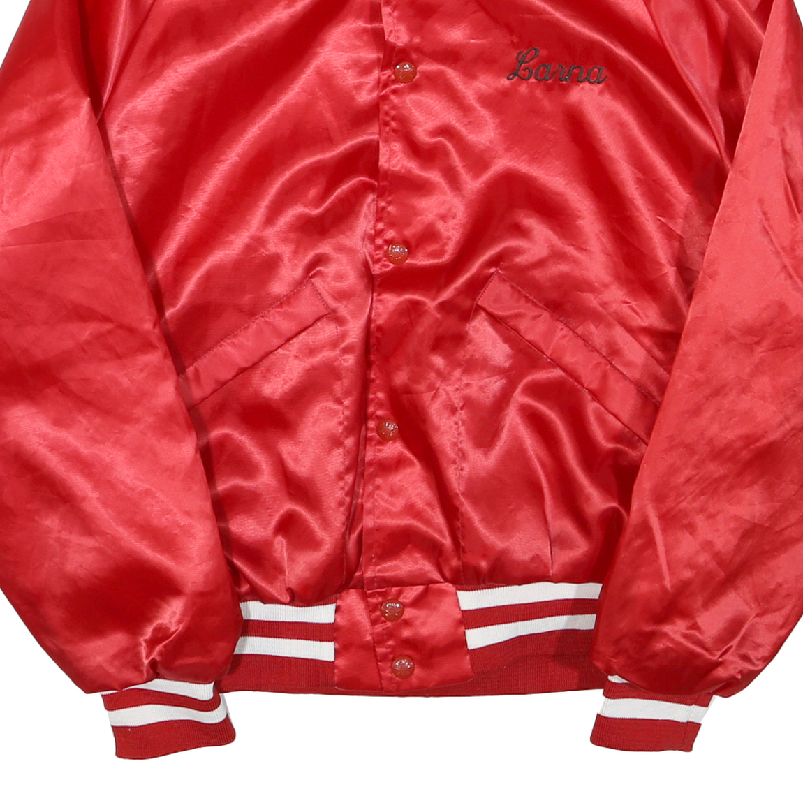 Mens Red Satin Button Jacket S Polyester Blend Varsity Style Embroidered