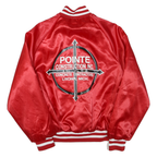 Mens Red Satin Button Jacket S Polyester Blend Varsity Style Embroidered