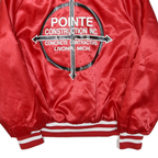 Mens Red Satin Button Jacket S Polyester Blend Varsity Style Embroidered