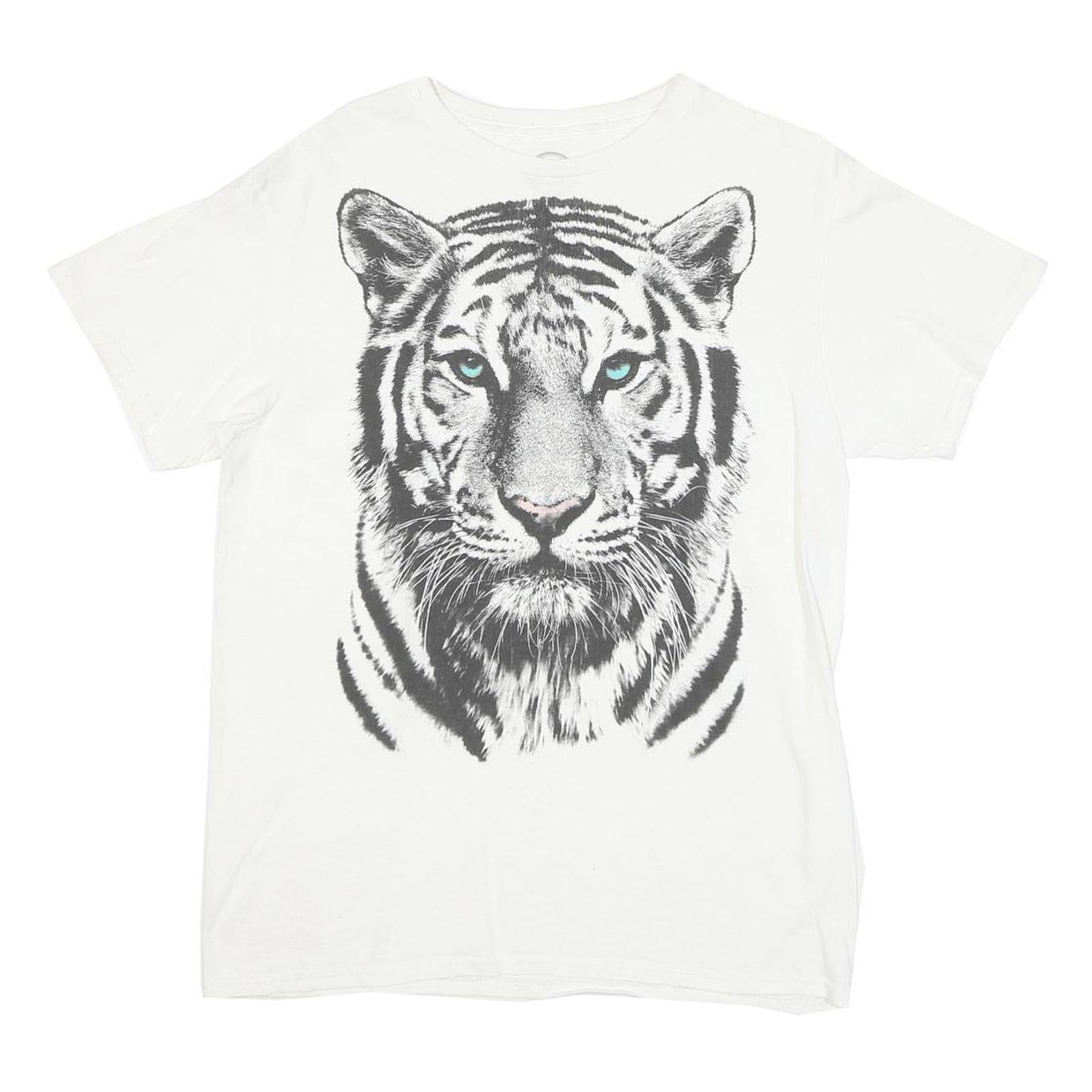 DOM Womens White Tiger Graphic Print T-Shirt M Short Sleeve Round Neck