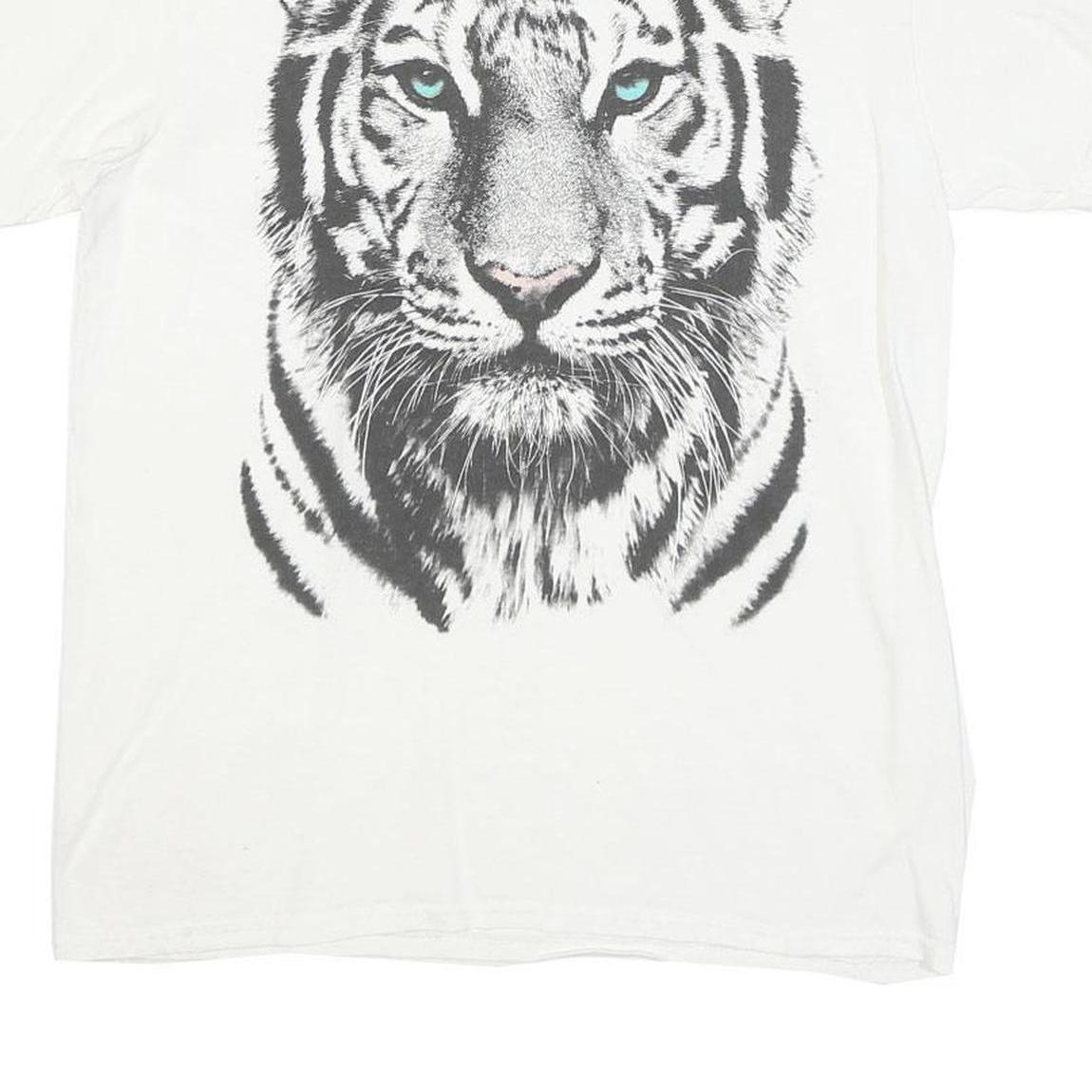 DOM Womens White Tiger Graphic Print T-Shirt M Short Sleeve Round Neck