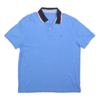 TOMMY HILFIGER Mens Blue Polo Shirt L Cotton Blend Short Sleeve Plain
