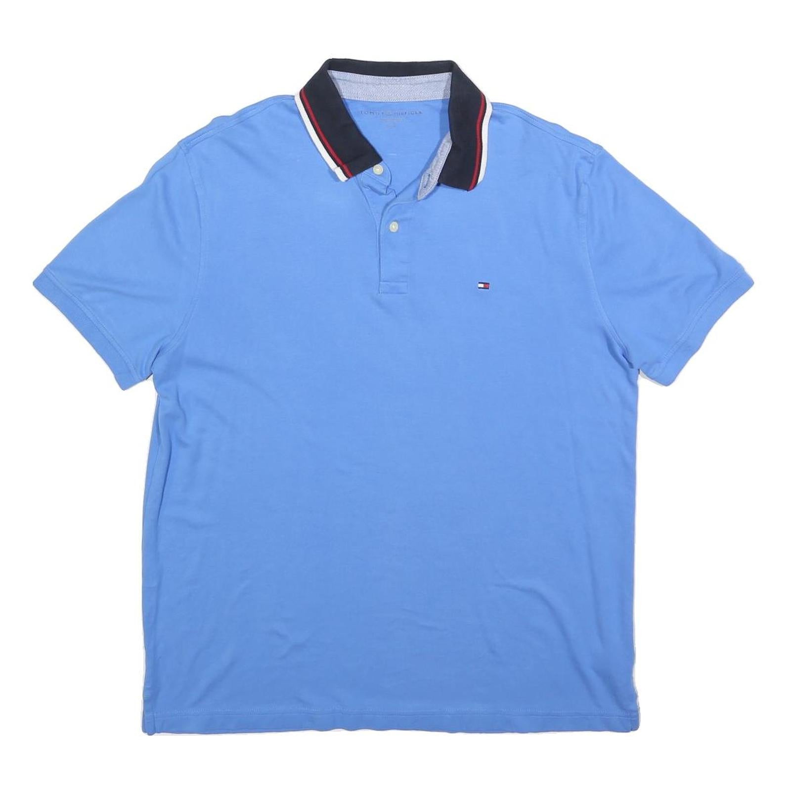 TOMMY HILFIGER Mens Blue Polo Shirt L Cotton Blend Short Sleeve Plain
