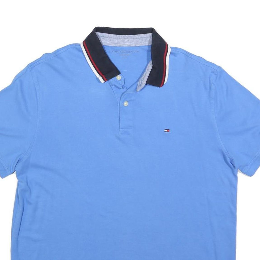 TOMMY HILFIGER Mens Blue Polo Shirt L Cotton Blend Short Sleeve Plain